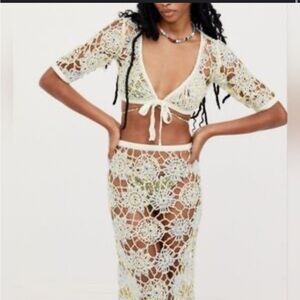 For Love And Lemons Floral Crochet Set in Cream and White